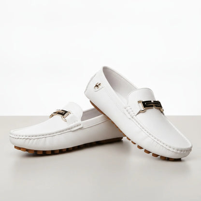 Prestige Mocassins Blancs Cuir Effet Homme Élégant