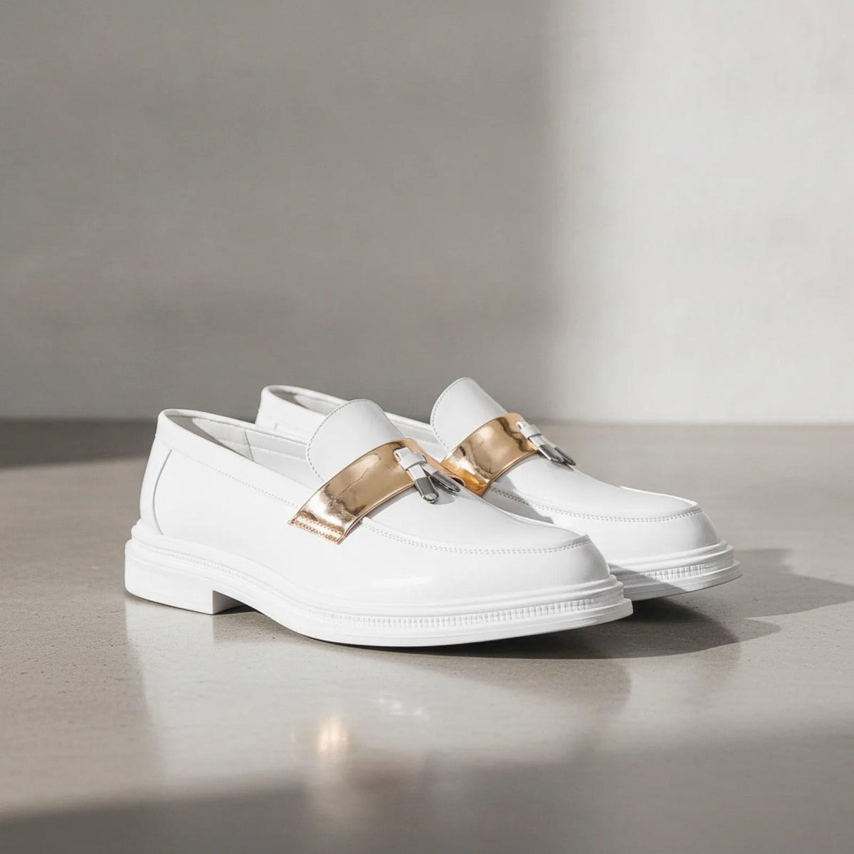 Prestige Mocassins Homme Blancs Vernis à Glands