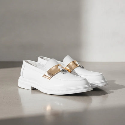 Prestige Mocassins Homme Blancs Vernis à Glands