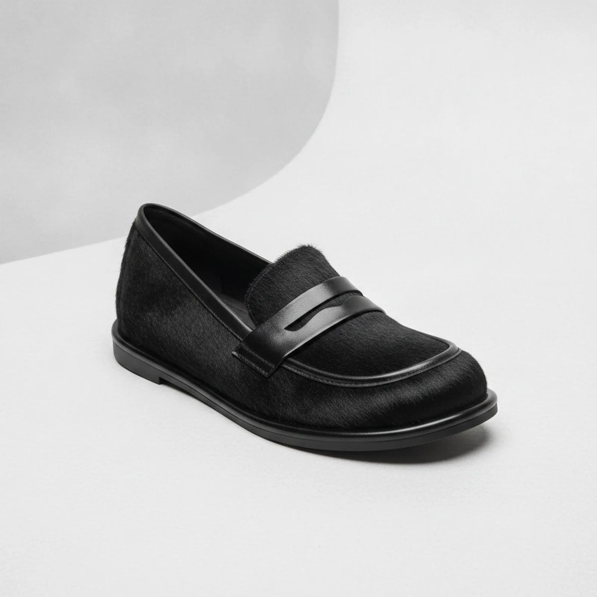 Signature Mocassins Cuir Noir & Crin Cheval