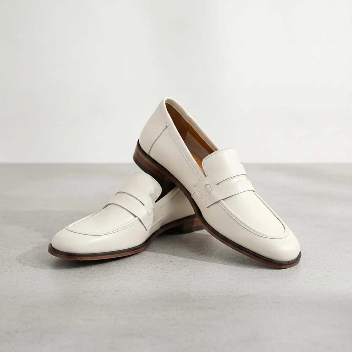 Signature Mocassins Cuir Véritable Beige Semelles Marron