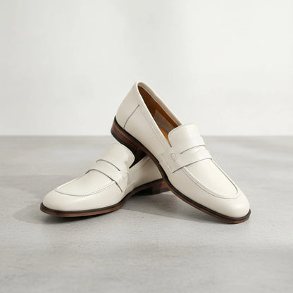 Signature Mocassins Cuir Véritable Beige Semelles Marron