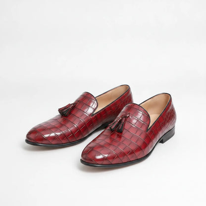 Signature Mocassins Cuir Vernis Rouge Grain Crocodile
