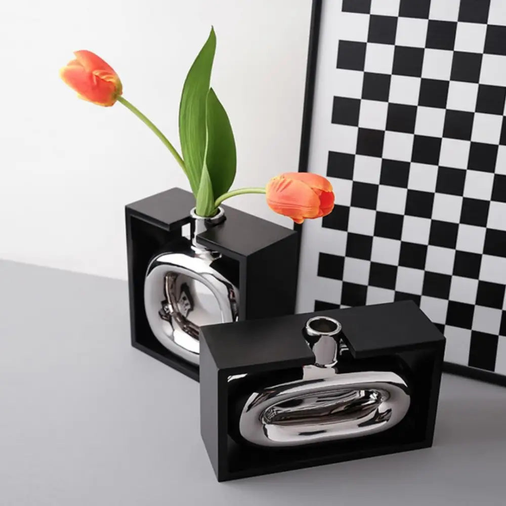 Vase céramique argenté